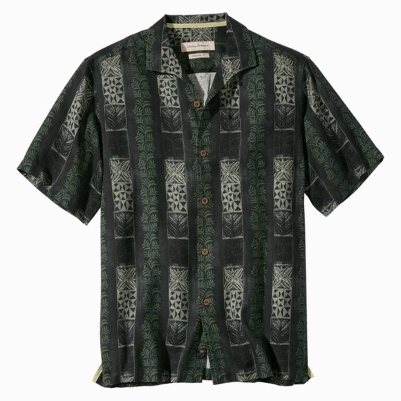 Tommy Bahama Silk Camp Shirt Men’s Size Large Tropical Totem Stripe Hawaiian - Picture 1 of 7